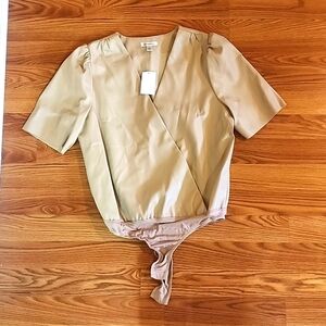 Leather beige short sleeves bodysuit